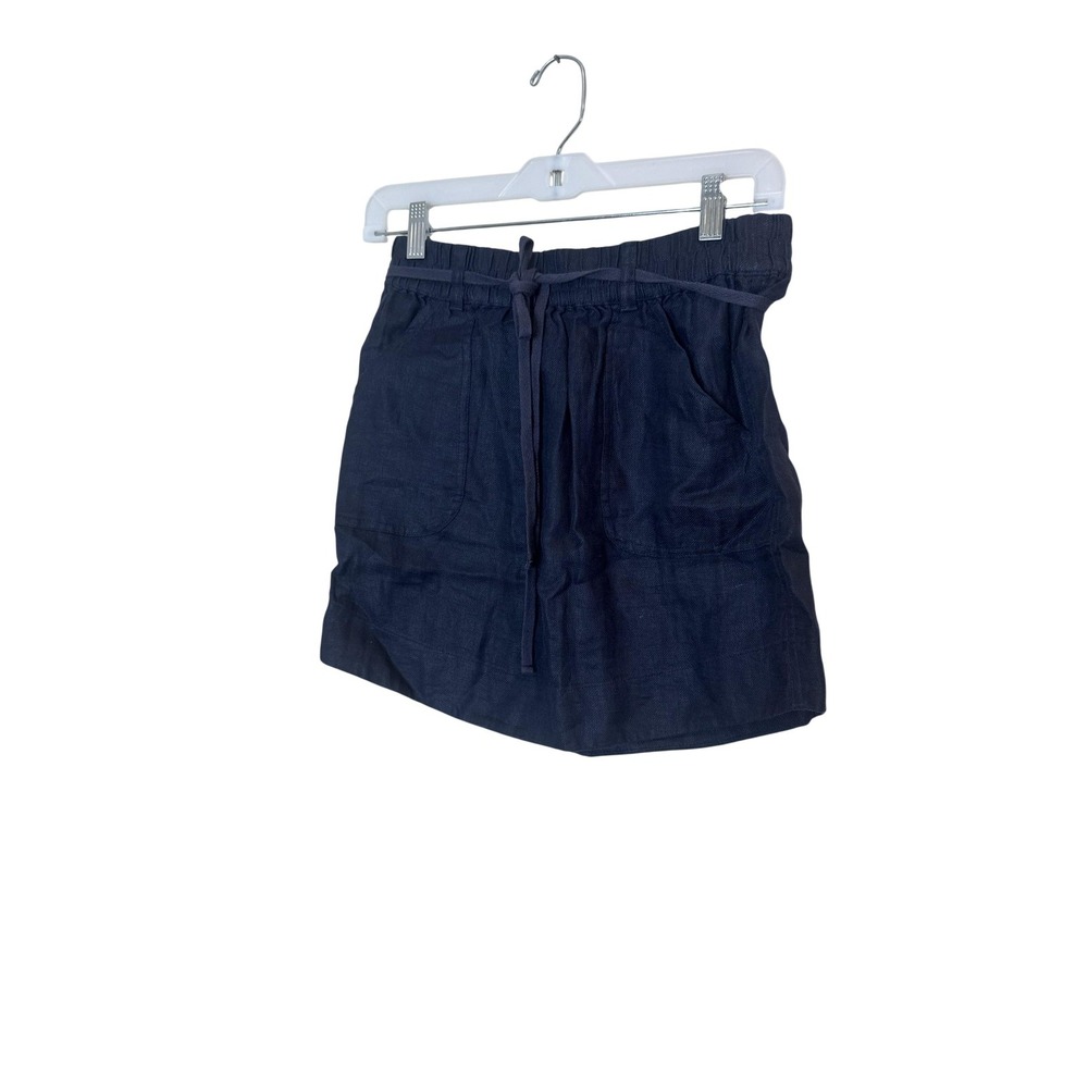 LOFT Skirt Womens XXS Blue Linen Drawstring Elastic Waist Mini Twill Casual